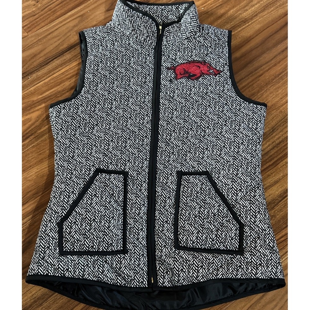 Gameday Couture Arkansas Razorbacks Women's Quilted Zip Vest Bling Herringbone